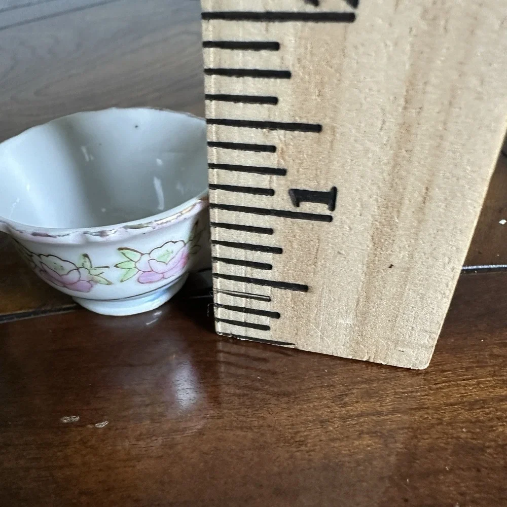 VTG Japanese Miniature Hand Painted Floral‎ Teacup w 2.5 Inch Saucer Set Signed
